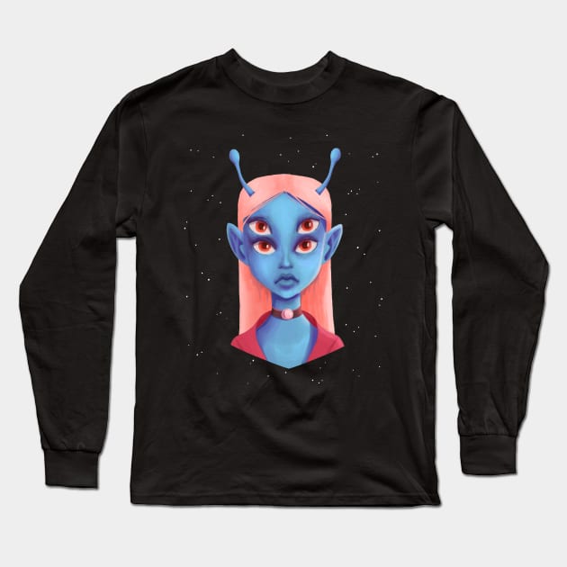 Four Eyes Alien Optical Illusion Long Sleeve T-Shirt by PaperRain